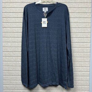 Men’s 2XL Blue Long Sleeve Henley Shirt Casual Stretch NWT PX Clothing